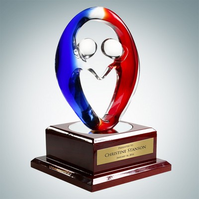 Art Glass Partners In Crime Award w/ Rosewood Base