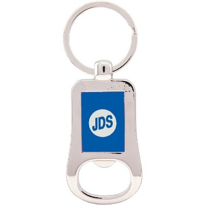 2 1/8" Silver/Blue Laser Engraved Bottle Opener Keychain