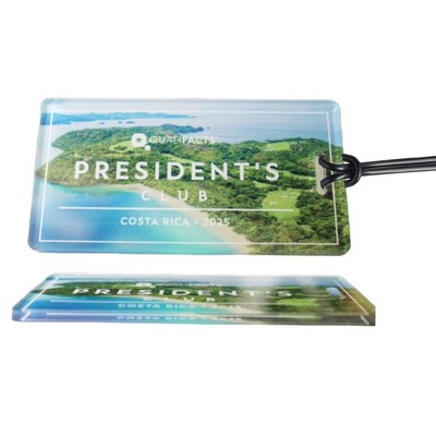 USA Made Full Color Acrylic Bag Tag, Custom Shape w/ Flexible Plastic Loop Strap (6-10 Sq. Inches)