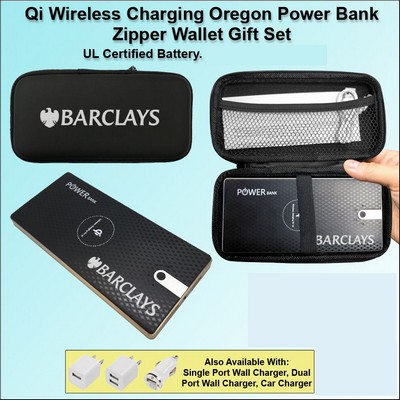 Qi Wireless Charging Oregon Power Bank Zipper Wallet Gift Set 8000 mAh No Extra Tariff