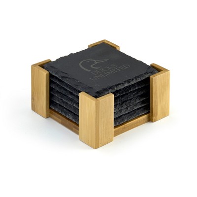 6 Piece Slate Coaster Set in Bamboo Stand