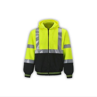 High Visibility Hoodie Sweatshirt, Class 3, Lime, Fleece Polyester