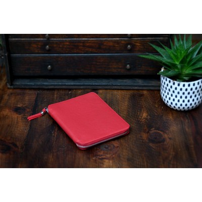 Pebble Calf Leather Medium-Size Zippered Padfolio - Lava Red - Borlino