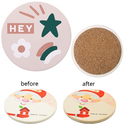 Round Ceramic Absorbent Coaster with Cork Base