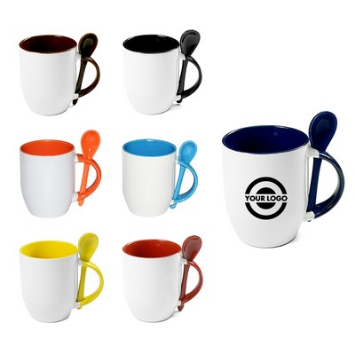 12 Oz. Ceramic Coffee Mugs With Spoon