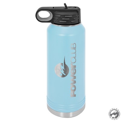 Powder Coated Light Blue Travel Water Bottle Includes Straw