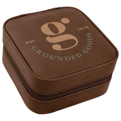 Dark Brown Leatherette Travel Jewelry Box