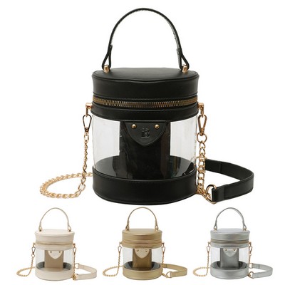 PU Leather Clear Crossbody Bucket Bag
