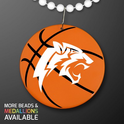 Basketball Medallion on White Beads Necklace (NON-Light Up) - PRINTED