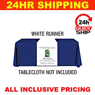 White Table Runner. Full Color Dye Sub Printing. 30X80