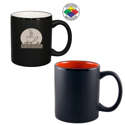 10.5 Oz. Vitrified Restaurant Quality Hilo C-Handle Satin Black / Orange Dishwasher Safe, Spot Color