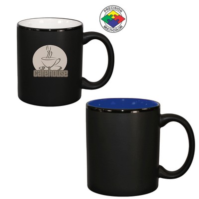 10.5 Oz. Vitrified Restaurant Quality Hilo C-Handle Satin Black / Blue, Dishwasher, Safe Spot Color