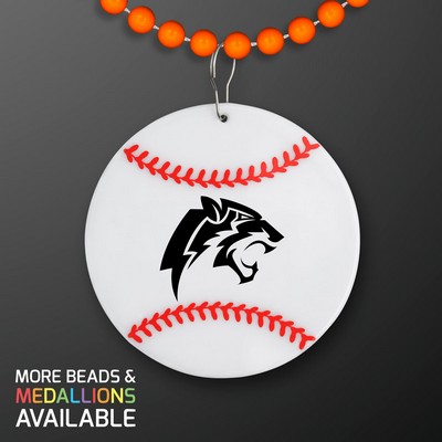 Baseball Medallion with Orange Beaded Necklace (Non Light Up) - PRINTED