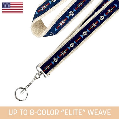 1" Woven Cotton Lanyard w/ Swivel Snap & Split Ring - "Elite" Weave
