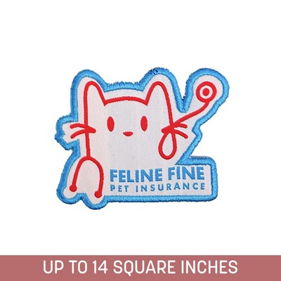 Custom Shape Woven Patch (Iron-On) Up To 14 Sq. In. w/ Embroidered Edge (4-