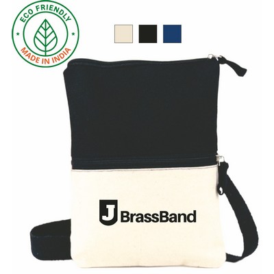 Everyday Crossbody Eco Friendly Canvas Tote Bag w/Black/Natural Beige Pouch