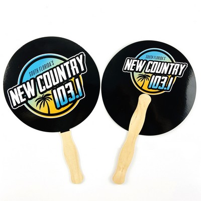 Costom Round Shape Summer Paper Hand Held Fan W/ Wood Handle