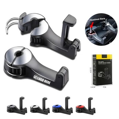 2 in 1 Car Seat Hooks with Phone Holder