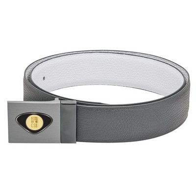 Gray Reversible Men's Leather Belt W/ Gold Medallion