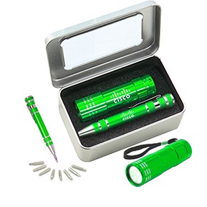 Gift Set With Fl05 Green Stripe Flashight And Km401 Screwdriver