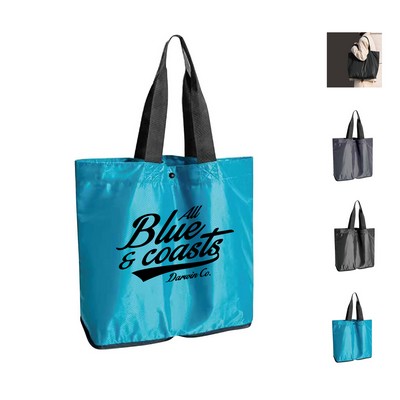 Nylon Packable Tote Bag with Button Closure