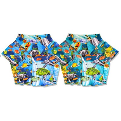 Dog Hawaiian Tropical Print in Turquoise and Aqua Cotton Shirt
