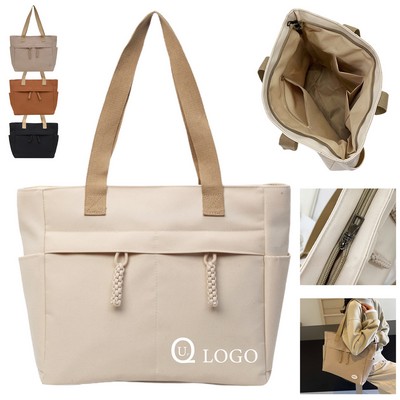 Double-Zippered Exterior Pocket Canvas Tote Bag