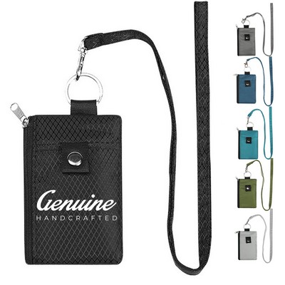 RFID-blocking ID Wallet with Keychain & Neck Strap