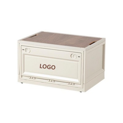 Folding Storage Bin With Wood Lid Wheels For Car Camping