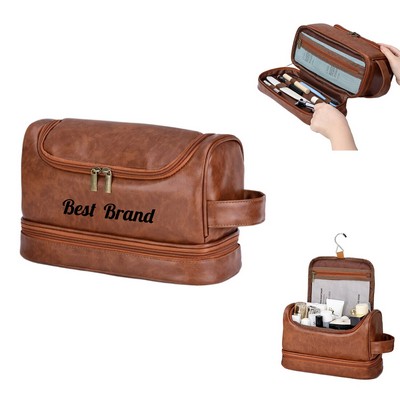 Waterproof Elegant PU Leather Toiletry Bag With Detachable Hand Strap