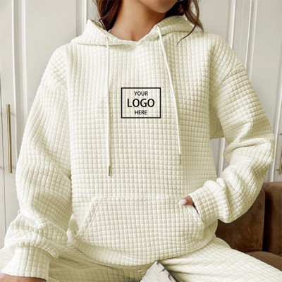 Waffle Hooded Long Sleeve Sweatshirt