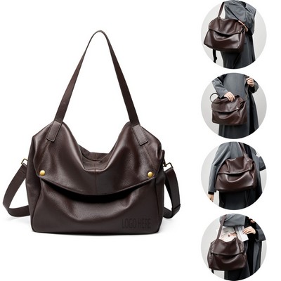 Large Capacity Leather Bag With Detachable Shoulder Strap