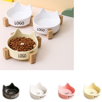 7 Oz.Pet Cat Porcelain Bowl with Wooden Stand