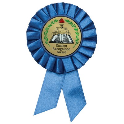 Blue Rosette Award Ribbon with 2" Student Recognition Mylar Insert (3 1/2" x 6")