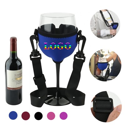 Neoprene Wine Glass Sleeve With Adjustable Neck Strap