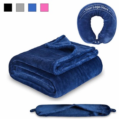Plush Travel Blanket And Neck Pillow Set With Logo