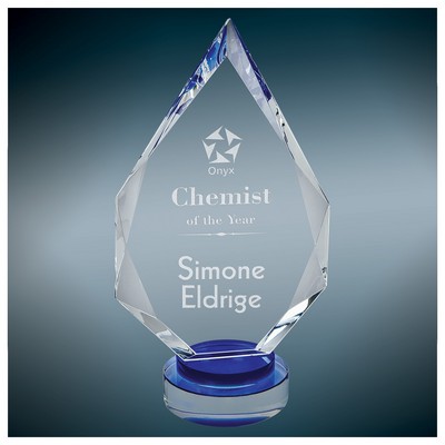 Diamond Facet Crystal on Multi-Level Blue/Clear Round Base, Large (6"x7"H)