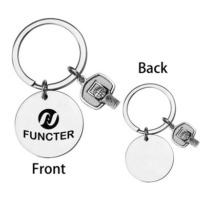 Metal Round Plate Shoot Basketball With Two Side Laser Engraved Keychain