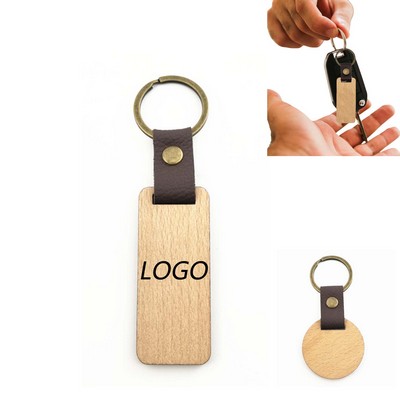 Leather Strap Wood Keychain