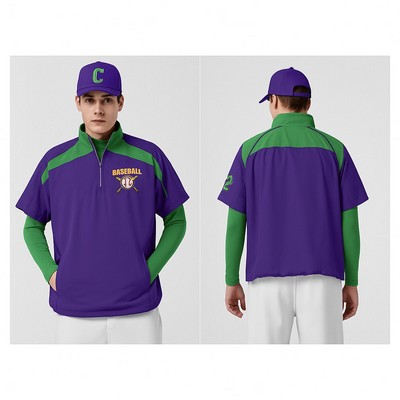 Short Sleeve Baseball Windbreaker Quarter Zip Oxford Fabric