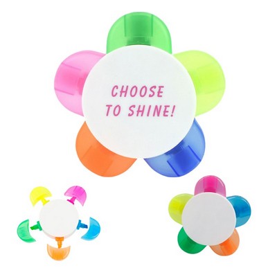 Customized Colorful Flower-Shaped Plastic 5-Color Highlighter