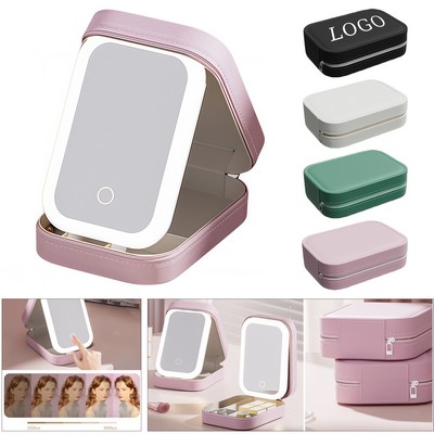 PU Leather Cosmetic Bag With LED Mirror