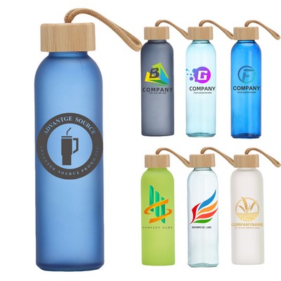 17oz Frosted Glass Water Bottle with Wooden Lid