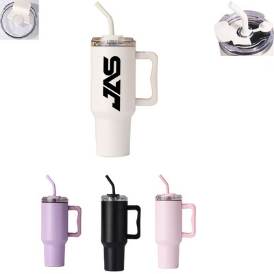 40oz Dual-Lid Stainless Steel Tumbler with Handle