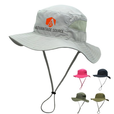 Classic Outdoor Nylon Sun Hat With Mesh Side Panels And Drawstring