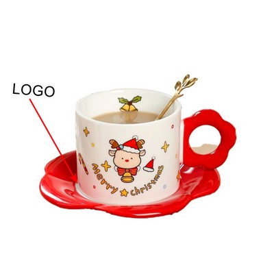 9Oz Christmas-Themed Ceramic Coffee Cup And Saucer Sets