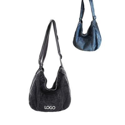 17.7 X 11.8 Inch Denim Spacious Shoulder Bag W/ Wide Strap