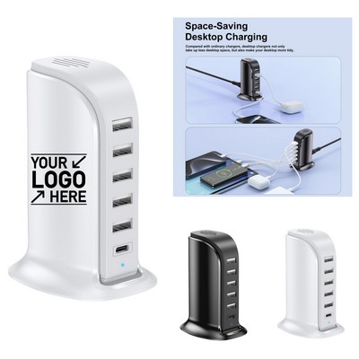6 in 1 USB Desktop Charging Hub with Overvoltage Protection