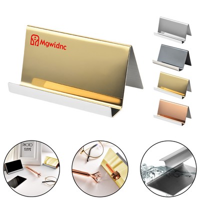 Stainless Steel Business Card Holder for Desk - Creative Office Nameplate Card Stand with Phone Slot