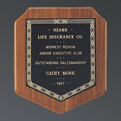 American Walnut Shield with Black-Gold Brass Plate, 7"x8"
